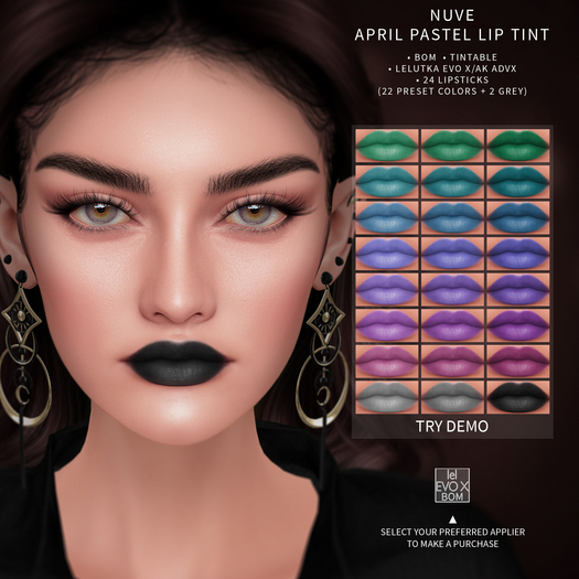 Second Life Marketplace Nuve. April Pastel Lip tint Lelutka Evo X DEMO